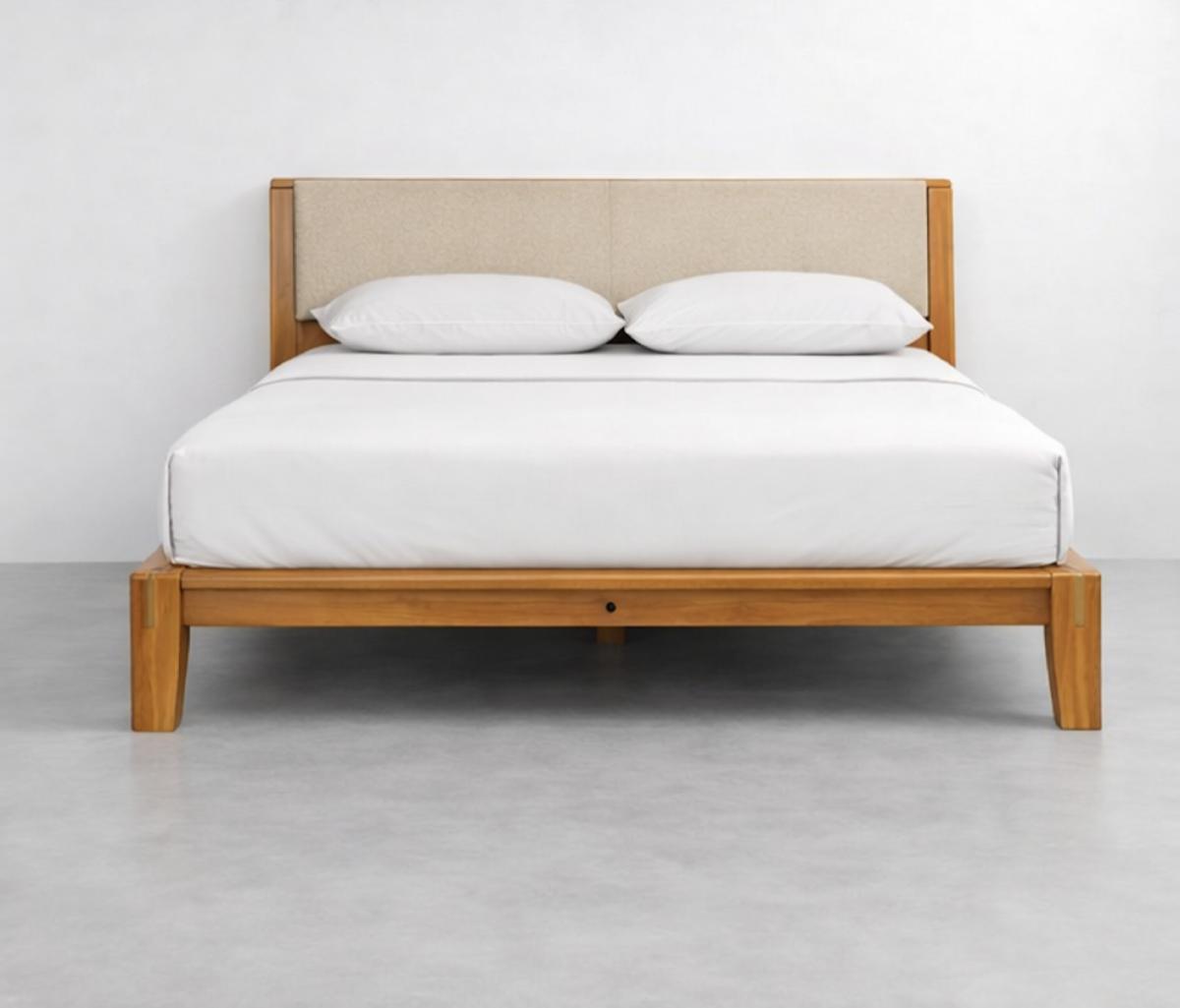 Luca Bed in teak with cream headboard
